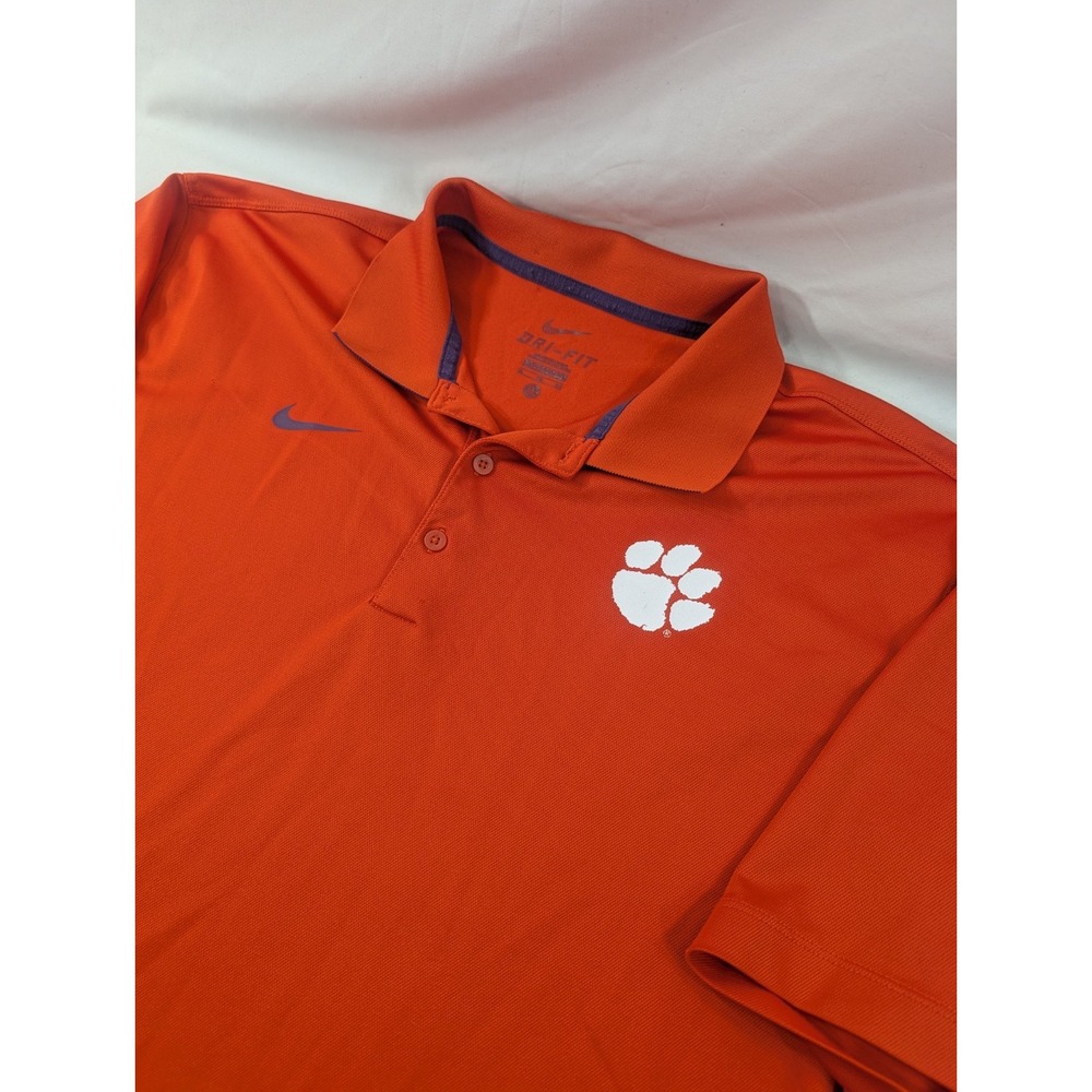 Clemson Tigers Shirt Men XL Orange Nike Orange Polo Dri Fit Basketball Paw NCAA